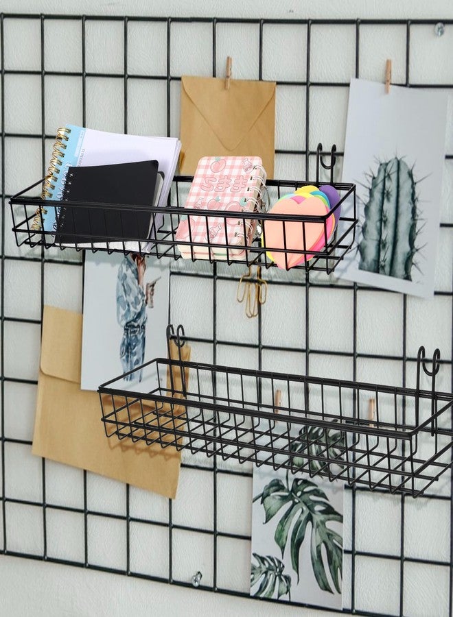Lemecima 4 Pcs 15.75 x 3.94 x 1.97 Inch Metal Grid Wall Baskets with Hooks Grid Wall Shelves Hanging Wire Basket Multi Function Storage Organizer for Kitchen Organizing Display (Black) - Image 4